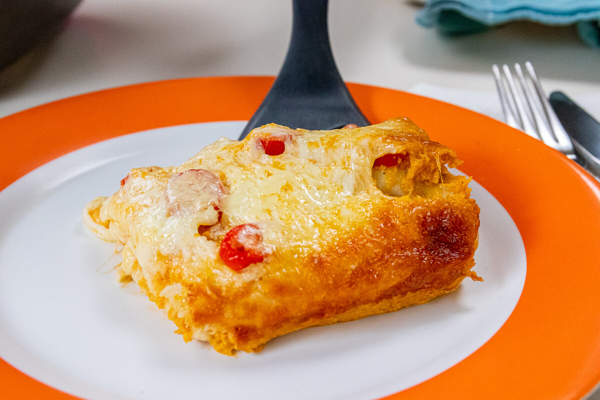 Vegetarische Lasagne mit Ricotta-Pesto svg+xml;charset=utf